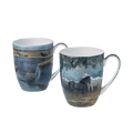 Robert Bateman horse mug pair featuring Mustang Country and In the Field, 12.5 oz (375 ml) fine bone china mugs, white background