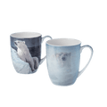 Robert Bateman Polar Bears mug set featuring White Encounter and Long Light Polar Bear wildlife paintings, 12.5 oz (375 ml) fine bone china mugs