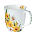 Narcissus floral Java mug, 12.5 oz (375 ml) fine bone china mug with yellow narcissus flower design, front view, handle right
