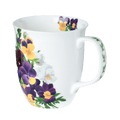 Viola floral Java mug fine bone china 12.5 oz with delicate viola flower pattern, front view handle right