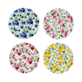 Chintz dessert plate set of four with floral rose designs, fine bone china 7.5 inch plates, set on white background