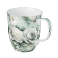 White Roses Chintz Java mug with floral rose pattern, 12.5 oz fine bone china mug, front view handle right