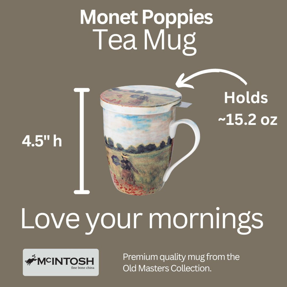 Monet Poppies Tea Mug w/ Infuser and Lid