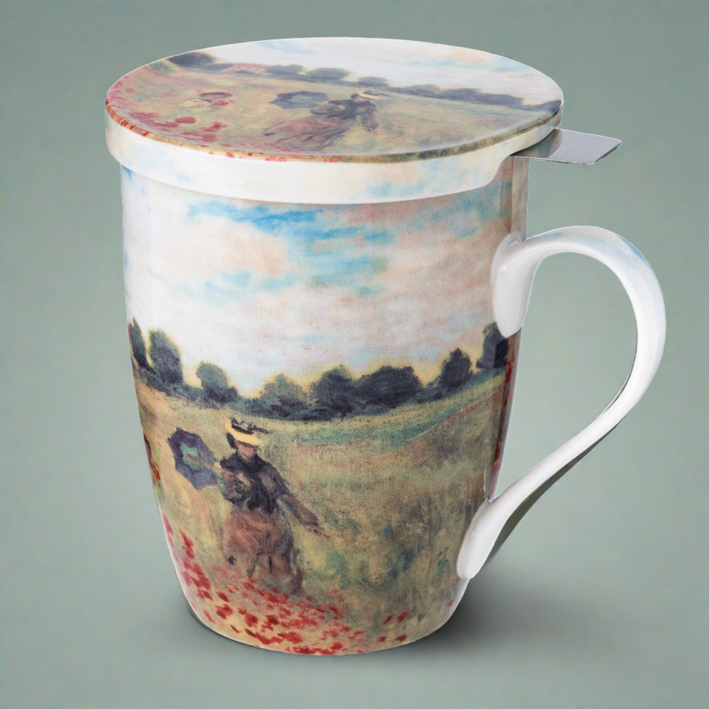 Monet Poppies Tea Mug w/ Infuser and Lid