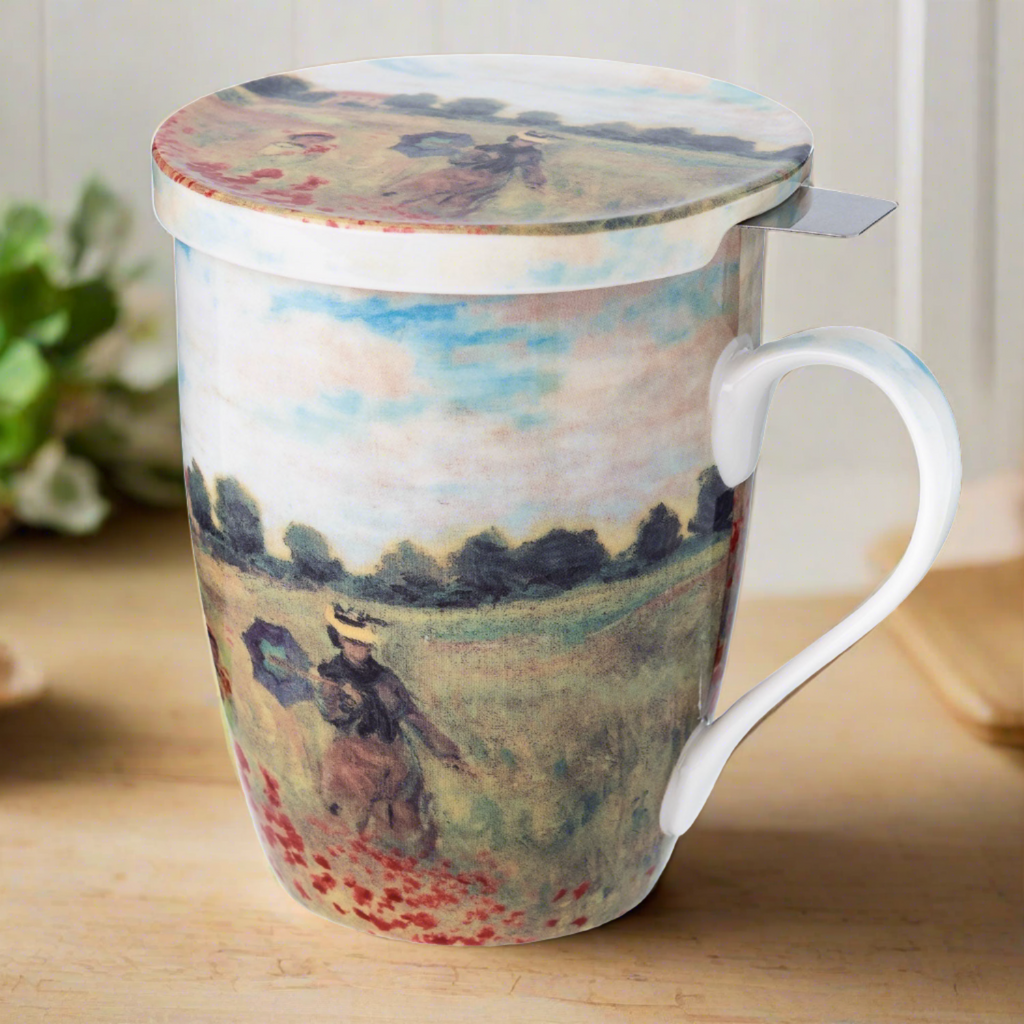 Monet Poppies Tea Mug w/ Infuser and Lid