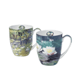 Claude Monet Water Lilies mug set of two, 12.5 oz (375 ml) fine bone china mugs, white background