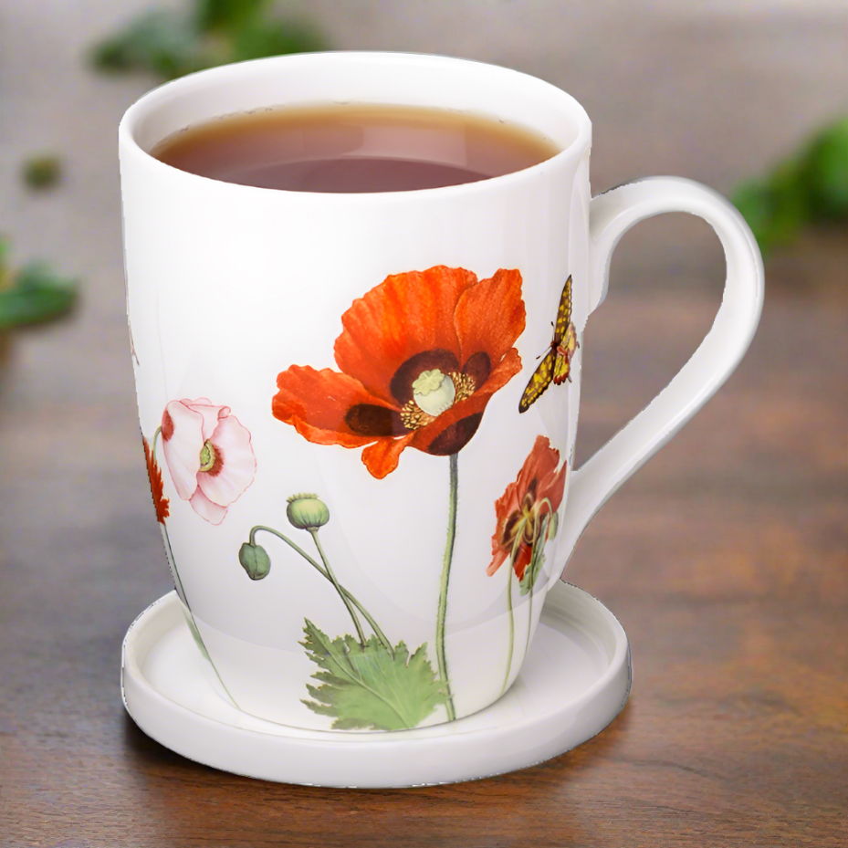 Poppies Tea Mug w/ Infuser and Lid