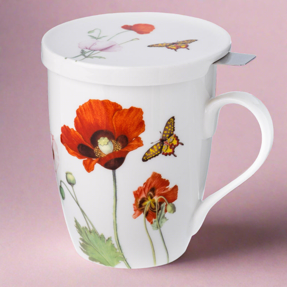 Poppies Tea Mug w/ Infuser and Lid