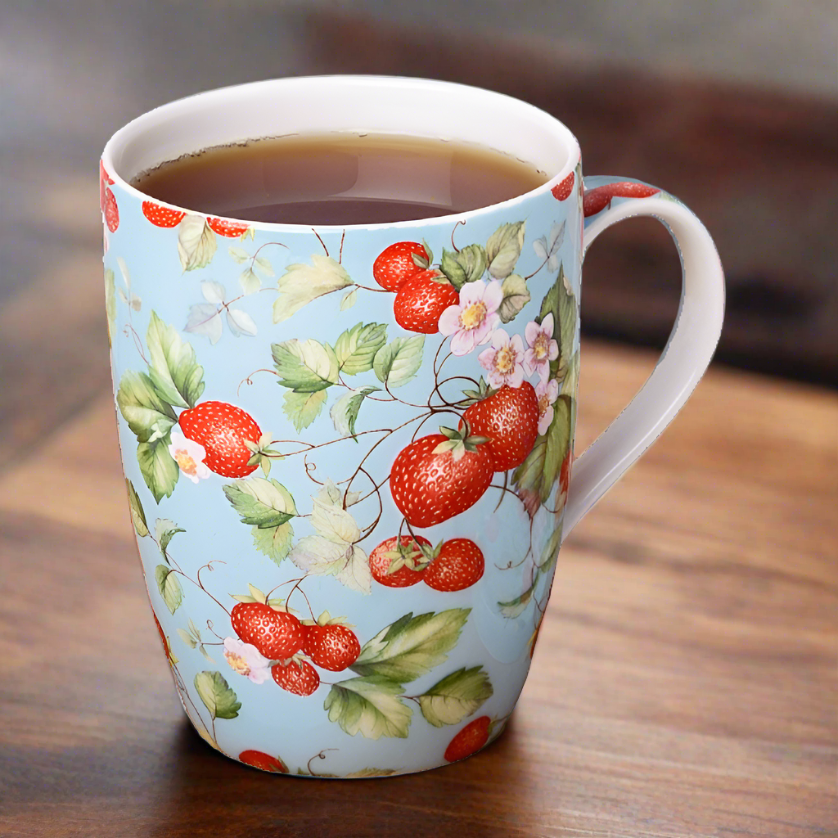 Strawberries Forever Tea Mug w/ Infuser and Lid