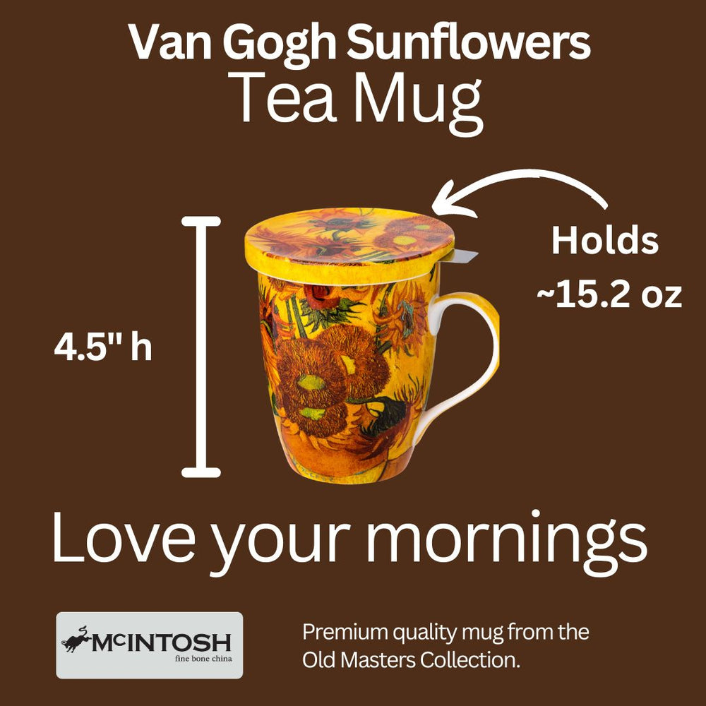 Van Gogh Sunflowers Tea Mug W/Infuser and Lid
