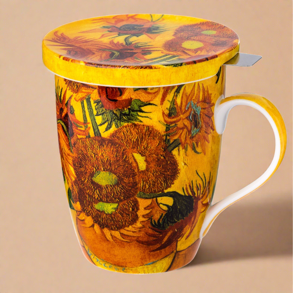 Van Gogh Sunflowers Tea Mug W/Infuser and Lid
