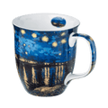 Vincent van Gogh Starry Night over the Rhone mug, fine bone china coffee mug featuring the painting, front view handle right