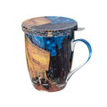 Vincent van Gogh Café Terrace at Night tea mug with stainless steel infuser and lid, 15.2 oz (450 ml) fine bone china mug, front view handle right