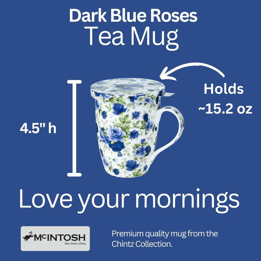Chintz Dark Blue Roses Tea Mug w/ Infuser and Lid | NEW for 2024 - McIntosh Shop