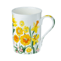 Watercolours Yellow Classico mug, 12.5 oz (375 ml) fine bone china, yellow floral design, front view, handle right.