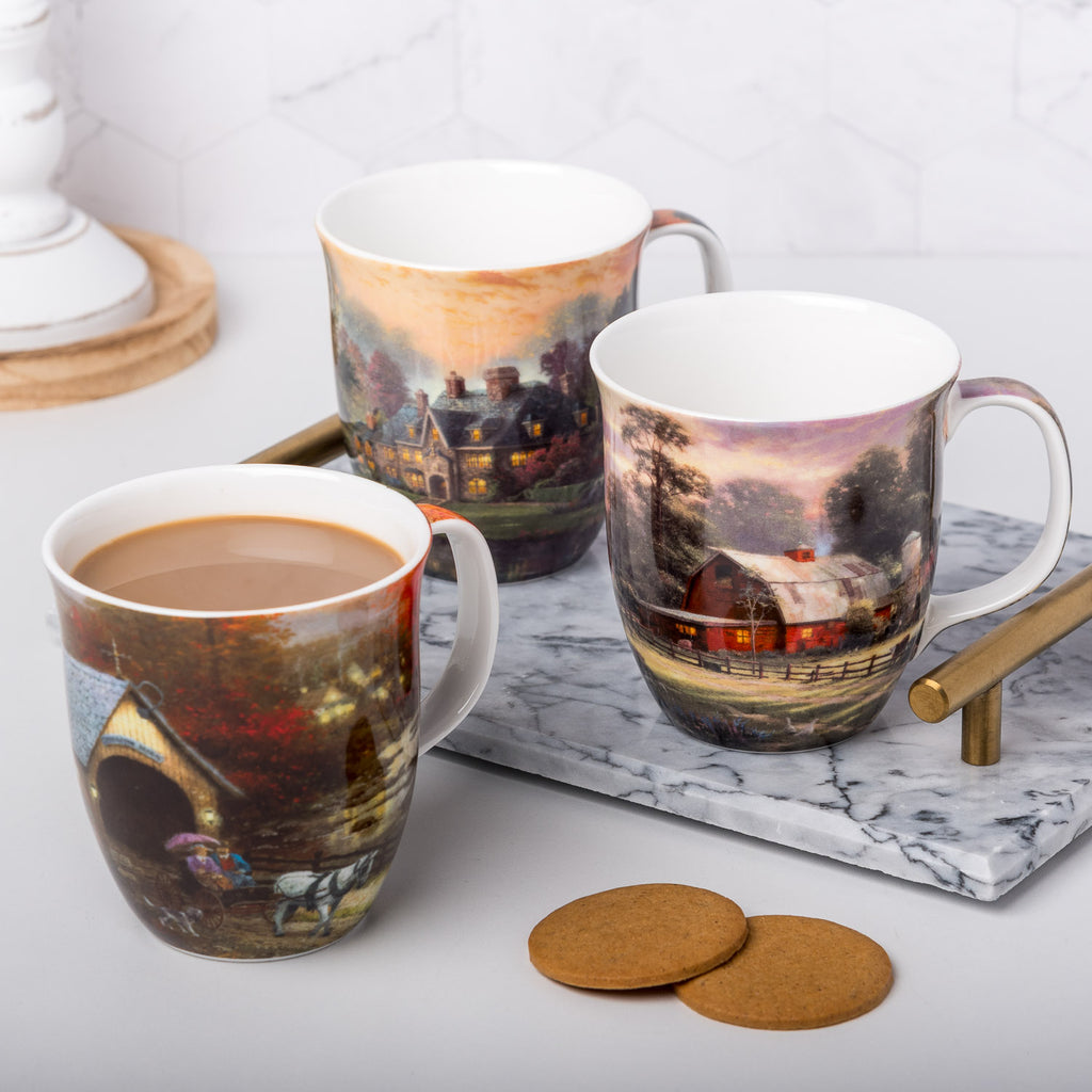 Kinkade 'Country Home' Set of 3 Mugs