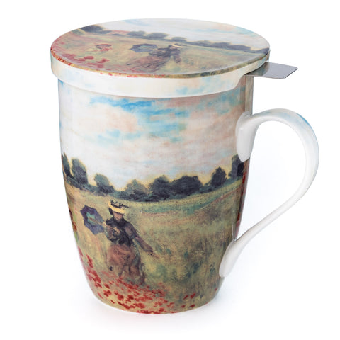 Monet Poppies Tea Mug w/ Infuser and Lid