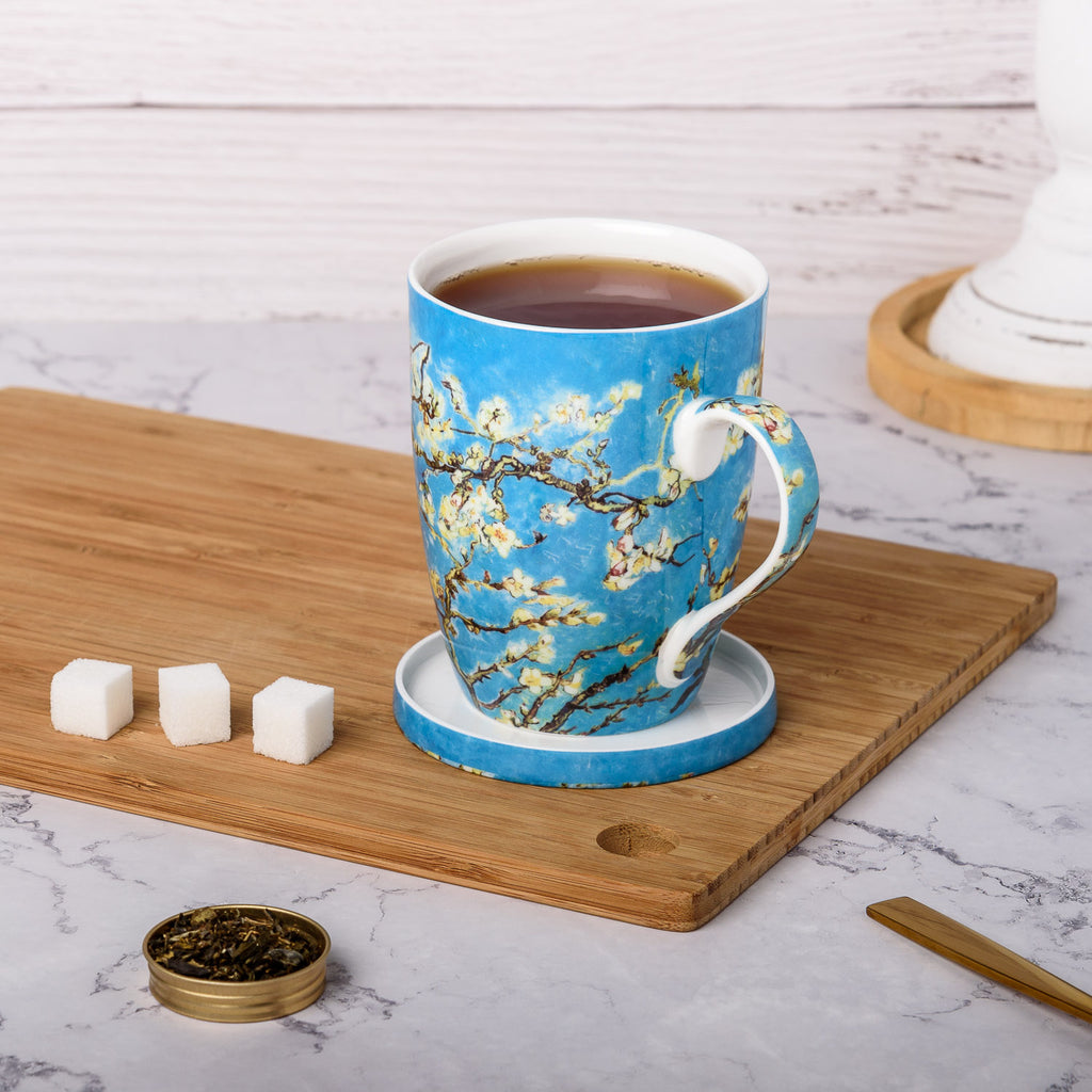 Tasse à thé fleur d'amandier Van Gogh avec infuseur et couvercle