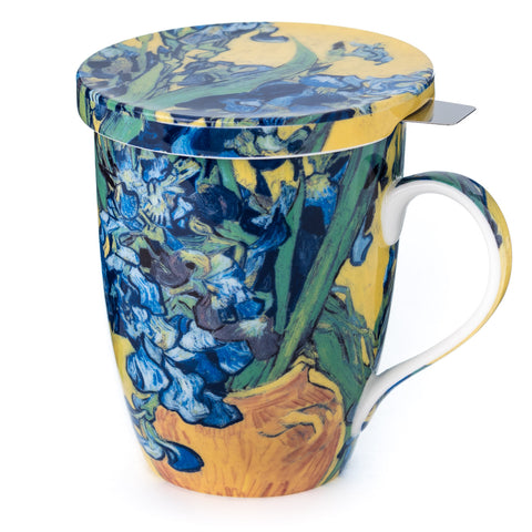 Van Gogh Irises Tea Mug w/ Infuser and Lid
