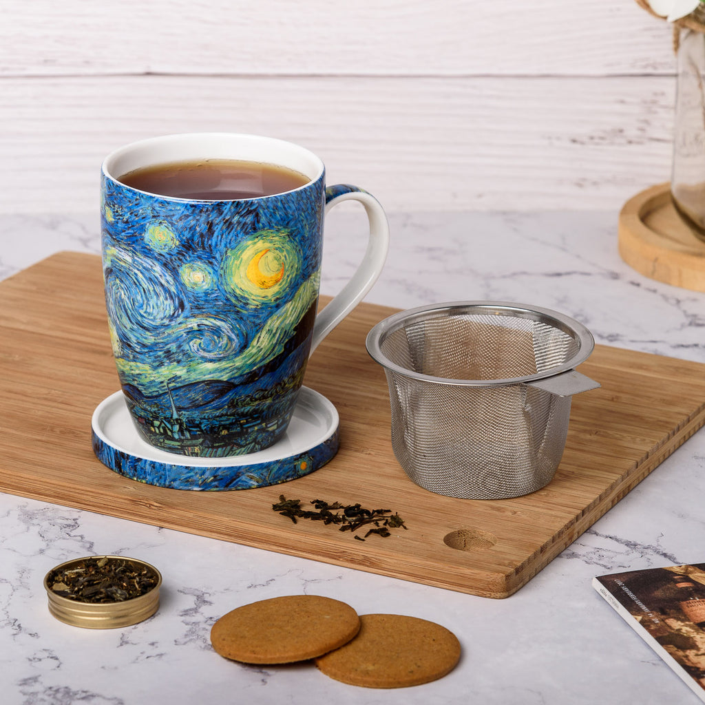 Tasse à thé Van Gogh Nuit étoilée avec infuseur et couvercle