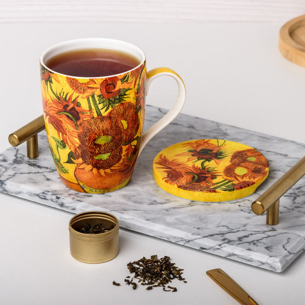 Van Gogh Sunflowers Tea Mug W/Infuser and Lid
