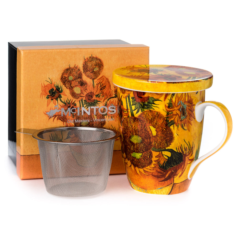 Van Gogh Sunflowers Tea Mug W/Infuser and Lid